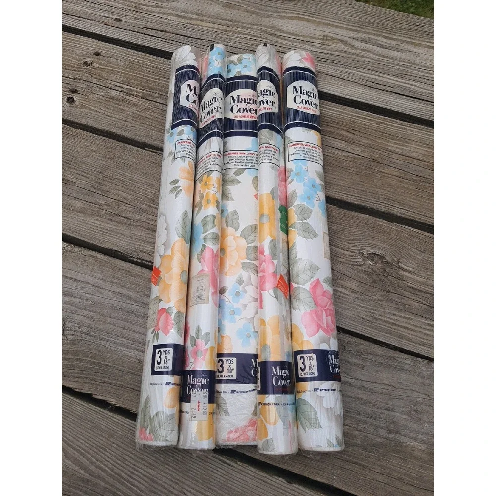 Vintage 5pc Magic Cover Pastel Floral Self-Adhesive Vinyl 3YdsX18
